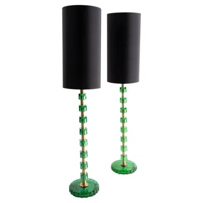 Pre-owned Orrefors Pair Of Green  Lamps