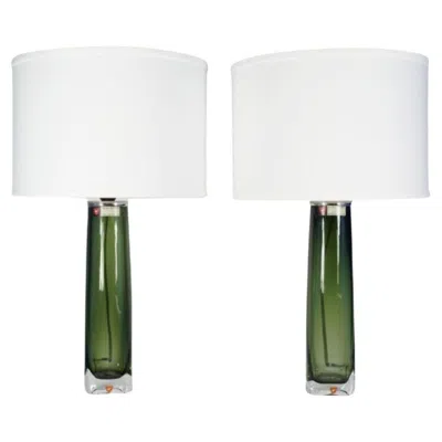 Pre-owned Orrefors Pair Of Green  Lamps Design By Carl Fagerlund , Sweden, 1970