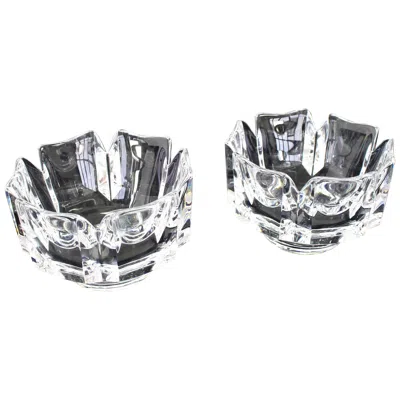Pre-owned Orrefors Pair Of Heavy Crystal Bowl Vases By  In Gray