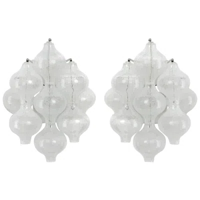 Pre-owned Orrefors Pair Of Kalmar 'tulipan' Wall Lights Sconces, Bubble Glass Brass, 1970, 2 Pairs In Transparent