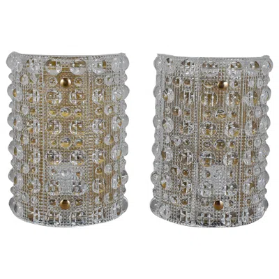 Pre-owned Orrefors Pair Of Large Wall Lights By  In Transparent