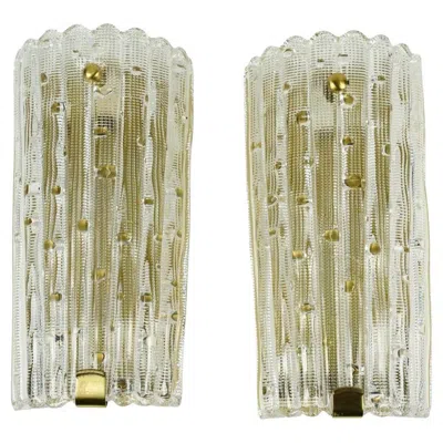 Pre-owned Orrefors Pair Of  Crystal And Brass Sconces By Carl Fagerlund, Sweden, 1950 In Sand