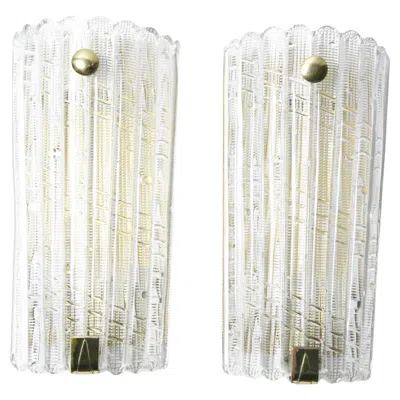 Pre-owned Orrefors Pair Of  Crystal And Brass Sconces By Carl Fagerlund, Sweden, 1950 In Transparent