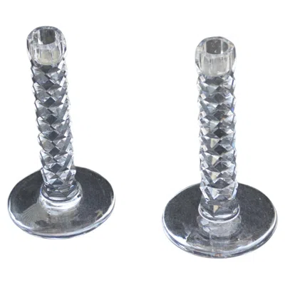Pre-owned Orrefors Pair Of  Crystal Candleholders In Gray
