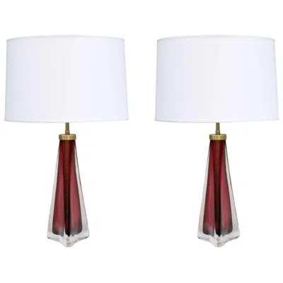 Pre-owned Orrefors Pair Of  Modernist Art Glass Table Lamps In Transparent