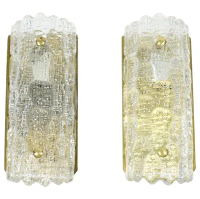 Pre-owned Orrefors Pair Of  Sconces Brass And Crystal Glass Shades By  Sweden, 1970 In Sand