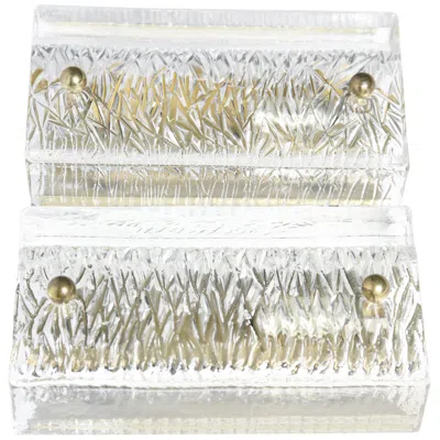 Pre-owned Orrefors Pair Of  Sconces Brass And Glass Shades By  Sweden, 1970 In Transparent