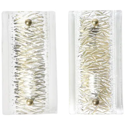 Pre-owned Orrefors Pair Of  Sconces Brass And Glass Shades By  Sweden, 1970 In Transparent