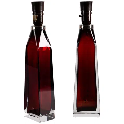 Pre-owned Orrefors Pair Of Red Table Lamps By Carl Fagerlund For , Sweden, Circa 1960s