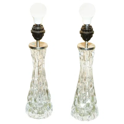 Pre-owned Orrefors Pair Of Super Rare Collectable Fully Signed Carl Fagerlund  Table Lamps In Sand