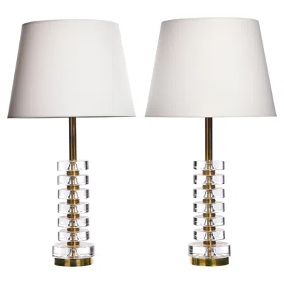Pre-owned Orrefors Pair Of Swedish Crystal Glass Table Lamps By Carl Fagerlund For  In Clear