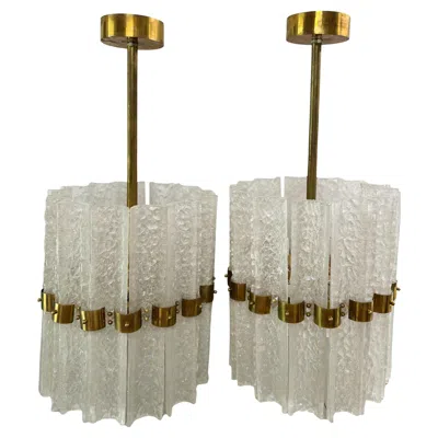 Pre-owned Orrefors Pair Of Very Large Crystal  Chandeliers By Carl Fagerlund In Sand