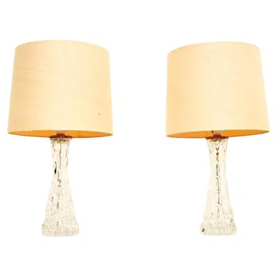 Pre-owned Orrefors Pair Of Vintage Swedish Table Lamps By Carl Fagerlund For  In Orange