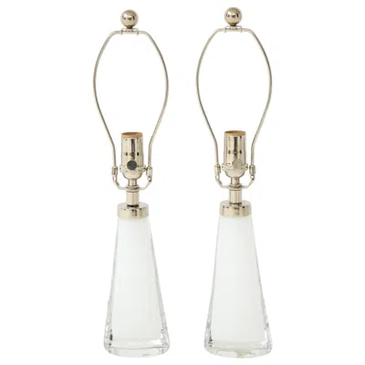 Pre-owned Orrefors Pair Of White Crystal Lamps By
