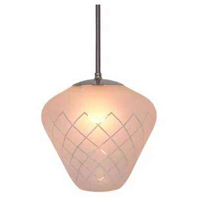 Pre-owned Orrefors Pendant In Etched, Diagonal Checkered Glass, Swedish Modern, 1950s In Sand
