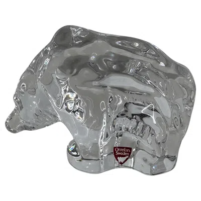 Pre-owned Orrefors Polar Bear Animal Sculpture Statue Glass,  Vintage, Sweden, 1980s In Gray