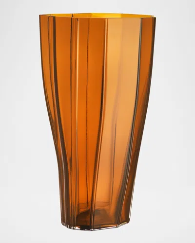 Orrefors Reed Large Glass Vase In Amber