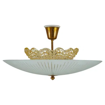 Pre-owned Orrefors Scandinavian Glass Flush Mount By , Swedish Modern In Transparent