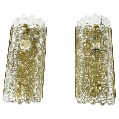 Pre-owned Orrefors Sconces Brass And Crocodile Glass Shades By  Sweden, 1970 In Sand