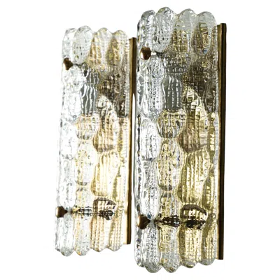 Pre-owned Orrefors Sconces Brass And Crocodile Glass Shades By  Sweden, 19700 In Sand