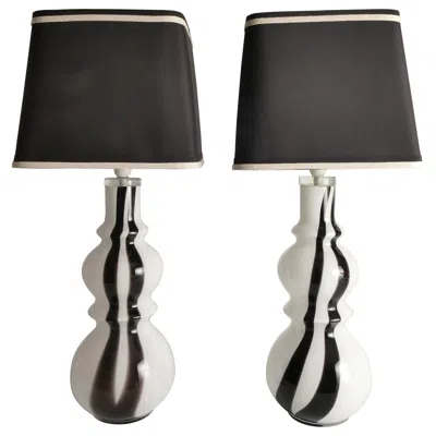 Pre-owned Orrefors Sculptural Art Glass Murano Style Table Lamps, Black & White, 1960s, Set Of 2