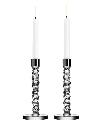 Orrefors Set Of 2 Small Carat Candlesticks In Transparent