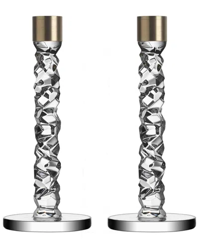 Orrefors Set Of 2 Small Carat Candlesticks In Silver