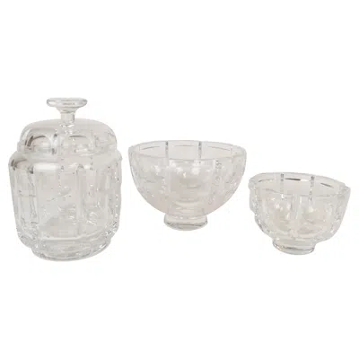 Pre-owned Orrefors Set Of 3 Crystal Pieces Art Deco  Simon Gate Sweden In Gray