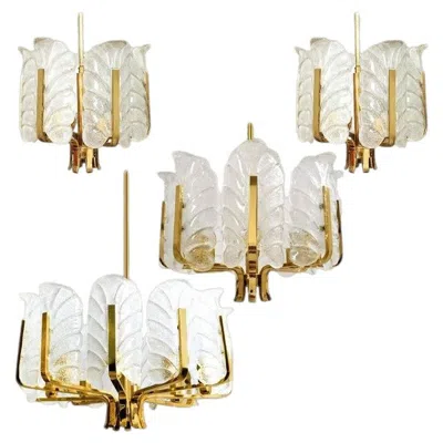 Pre-owned Orrefors Set Of 6 Different Sizes Glass Brass Chandeliers By Fagerlund For , 1960 In Sand