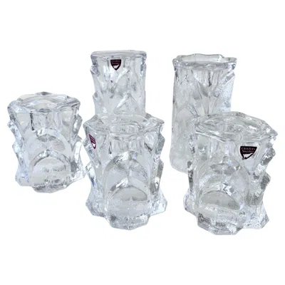Pre-owned Orrefors Set Of Five �capella� Crystal Candle Holders By , Sweden In Gray