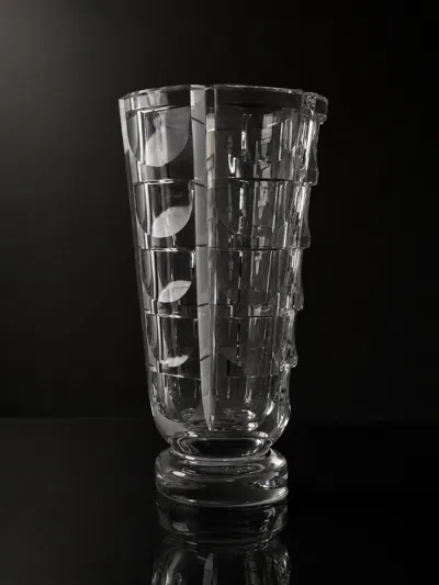Pre-owned Orrefors Simon Gate For  Geometric Cut Crystal Vase In Black