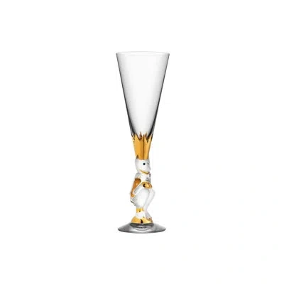Orrefors Sparkling Devil 6 Oz. Glass Flute In White;gold;clear