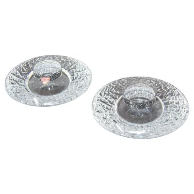 Pre-owned Orrefors Sweden Crystal Discus Votive Candle Holder By Lars Hellsten A Pair In Gray