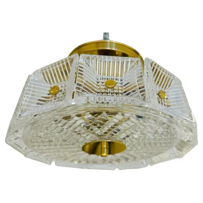 Pre-owned Orrefors Swedish Crystal Carl Fagerlund 1960s Mid Century Flush Ceiling Pendant In Transparent