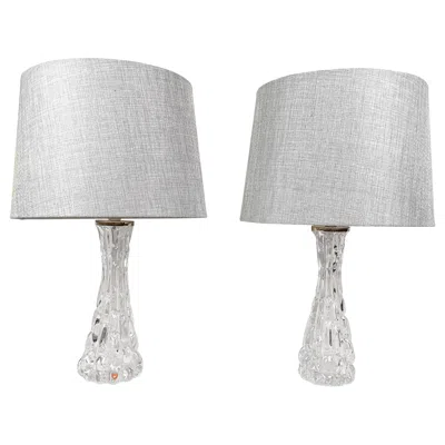 Pre-owned Orrefors Swedish Midcentury Crystal Table Lamps  By Carl Fagerlund In Transparent