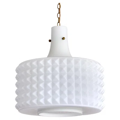 Pre-owned Orrefors Swedish Modernist Studded Pendant Lamp In Opaline Glass, , 1950s In Transparent