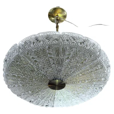 Pre-owned Orrefors Swedish  Crystal 1950s Mid Century Pendant Flush Chandelier In Transparent