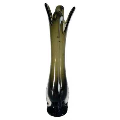 Pre-owned Orrefors Tall  Scandinavian Bicolor 1950 Glass Vase In Black