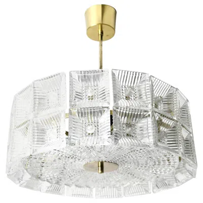 Pre-owned Orrefors Two-tier  Crystal Flushmount Designed By Carl Fagerlund, 1970, Sweden In Transparent