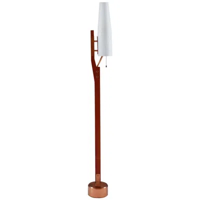 Pre-owned Orrefors Very Rare Floor Lamp By  In Teak, Copper And Opaline Glass In Transparent