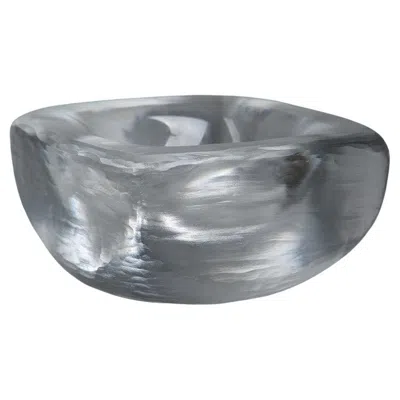 Pre-owned Orrefors Vicke Lindstrand For  “platina” Sculptural Art Glass Bowl, Sweden 1950's In Gray