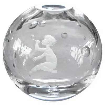 Pre-owned Orrefors Vicke Lindstrand Rare 'bubbles' Vase In Etched Glass For  Sweden 1930s In Transparent