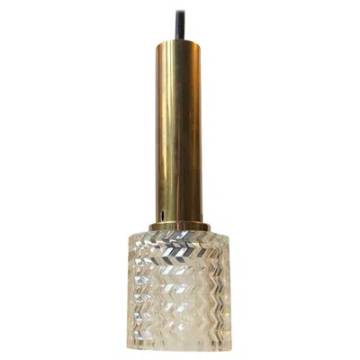 Pre-owned Orrefors Vintage Cut Glass And Brass Pendant Lamp From , 1960s In Sand