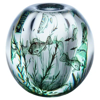 Pre-owned Orrefors Vintage Fish Graal Vase By Edward Hald For , Sweden In Blue
