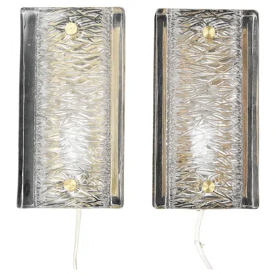 Pre-owned Orrefors Wall Light Cast Glass And Brass A Pair Sweden 1960 In Transparent