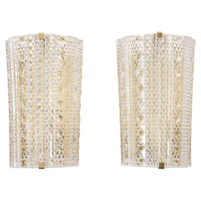 Pre-owned Orrefors Wonderful 1960"s Pair Of Large Demi Lune Sconces By Carl Fagerlund For  In Sand