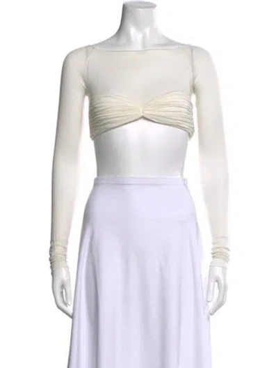Pre-owned Orseund Iris Bateau Neckline Long Sleeve Crop Top In White
