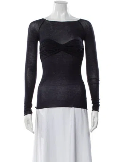 Pre-owned Orseund Iris Bateau Neckline Long Sleeve Top In Blue