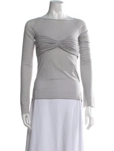 Pre-owned Orseund Iris Bateau Neckline Long Sleeve Top In Gray