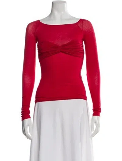 Pre-owned Orseund Iris Bateau Neckline Long Sleeve Top In Red